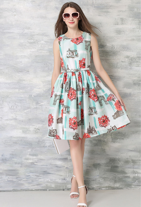 FreshStylePrintingFloralSleevelessBeautifulDress-TFK050423