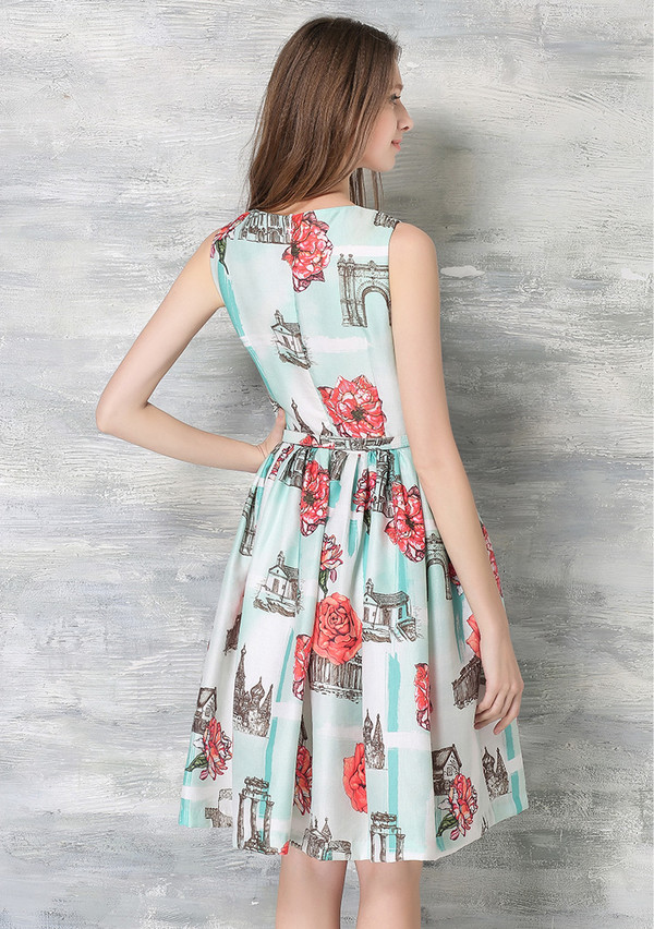 FreshStylePrintingFloralSleevelessBeautifulDress-TFK050423