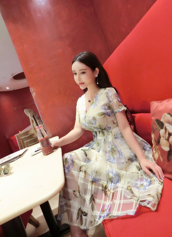 FreshStyleVNeckFloralPrintedPrettyLongDress-TFK071143