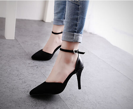 GorgeousStyleSolidHighHeelOne-buckleBeltPointed-toeWomenSandals-XFE092401BA