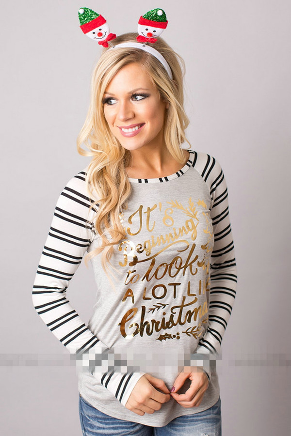 HappyChristmasClothesStripedPrintTShirtsDesign-CMK090707