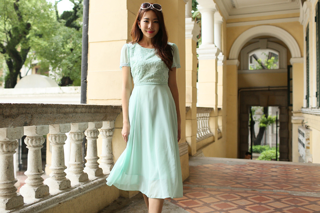 High-endEmpireWaistLaceEmbossingShortSleeveChiffonSummerDress-DFE052746LG