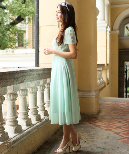 High-endEmpireWaistLaceEmbossingShortSleeveChiffonSummerDress-DFE052746LG