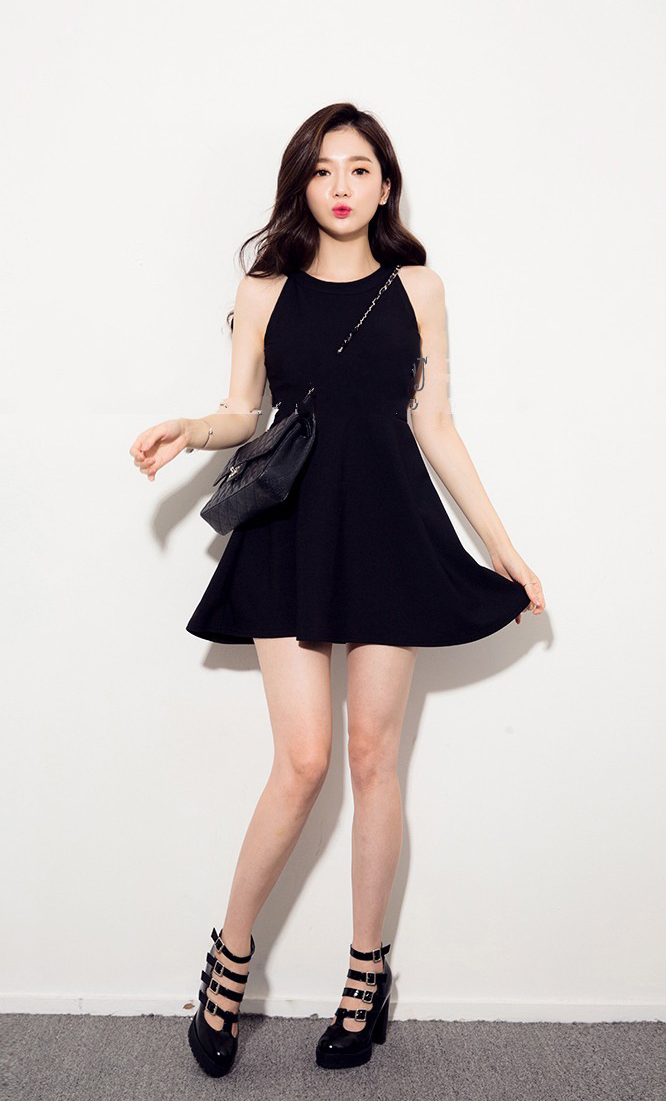 HighLevelCottonSleevelessRuffleONeckKoreanWholesaleWomenDress-XHE032713