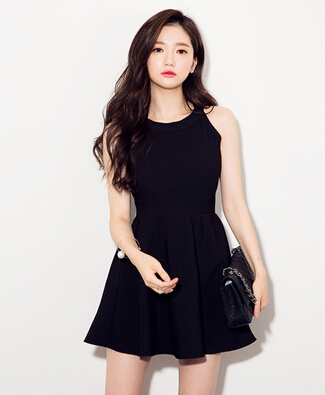 HighLevelCottonSleevelessRuffleONeckKoreanWholesaleWomenDress-XHE032713