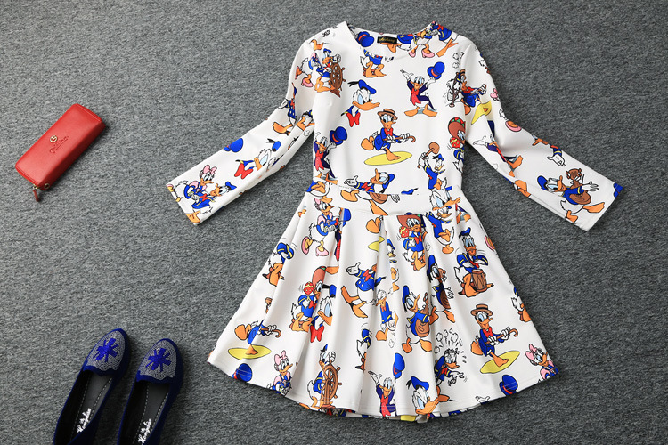 HighQuality2014TwoPiecesDressDuckPatternLongSleeveDressStreetStyleCuteDress-ZMT090210