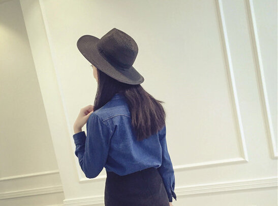 HighQualityBowLongSleeveDenimBlouse-LYK011106