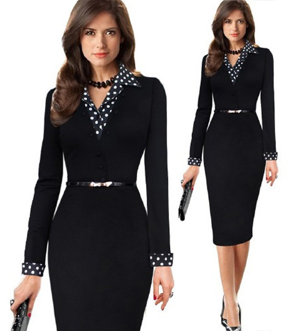 HighQualityDotsOfficeLadiesBodyconDresses-AFK090921BA