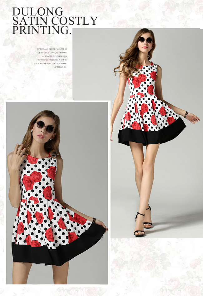 HighQualityWomenDotPrintingSleevelessFloralShortDress-ZME051327