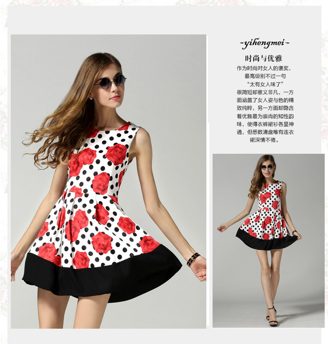 HighQualityWomenDotPrintingSleevelessFloralShortDress-ZME051327