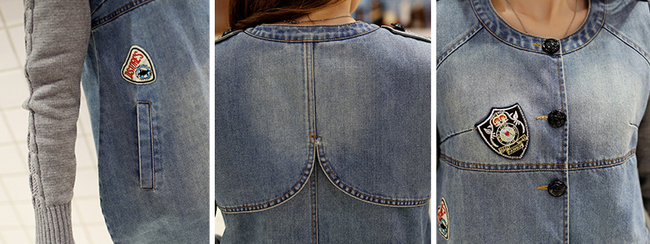 HighQualityWomenLongJacketsLongGraySplicingSleeveRoundCollarDenimCasualJacketsM-XL-JFT082802