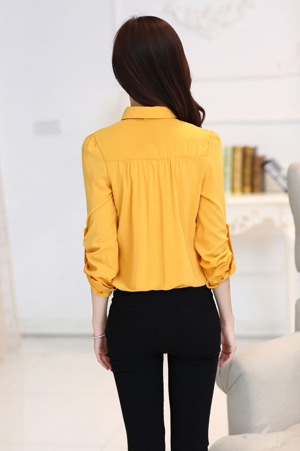 HotSaleKoreanDesignWomenLongSleeveYellowBlouse-ZME082602YL