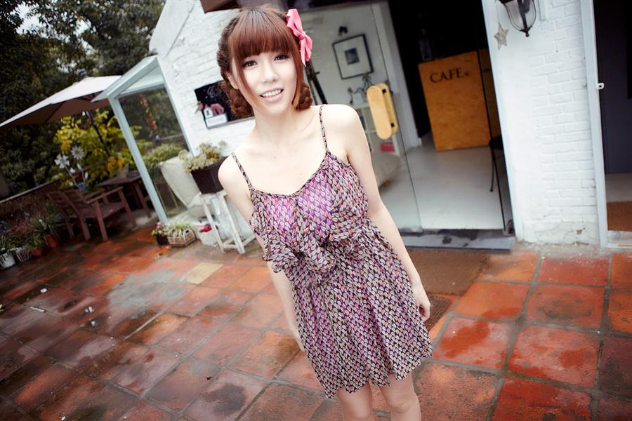 HotSaleWomenFloralColorBlockChiffonStrapsDressPurple-XL050913PR
