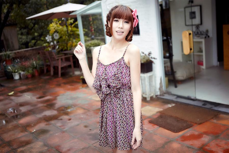 HotSaleWomenFloralColorBlockChiffonStrapsDressPurple-XL050913PR
