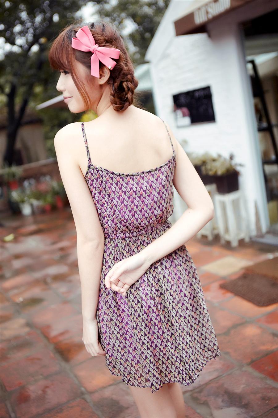 HotSaleWomenFloralColorBlockChiffonStrapsDressPurple-XL050913PR