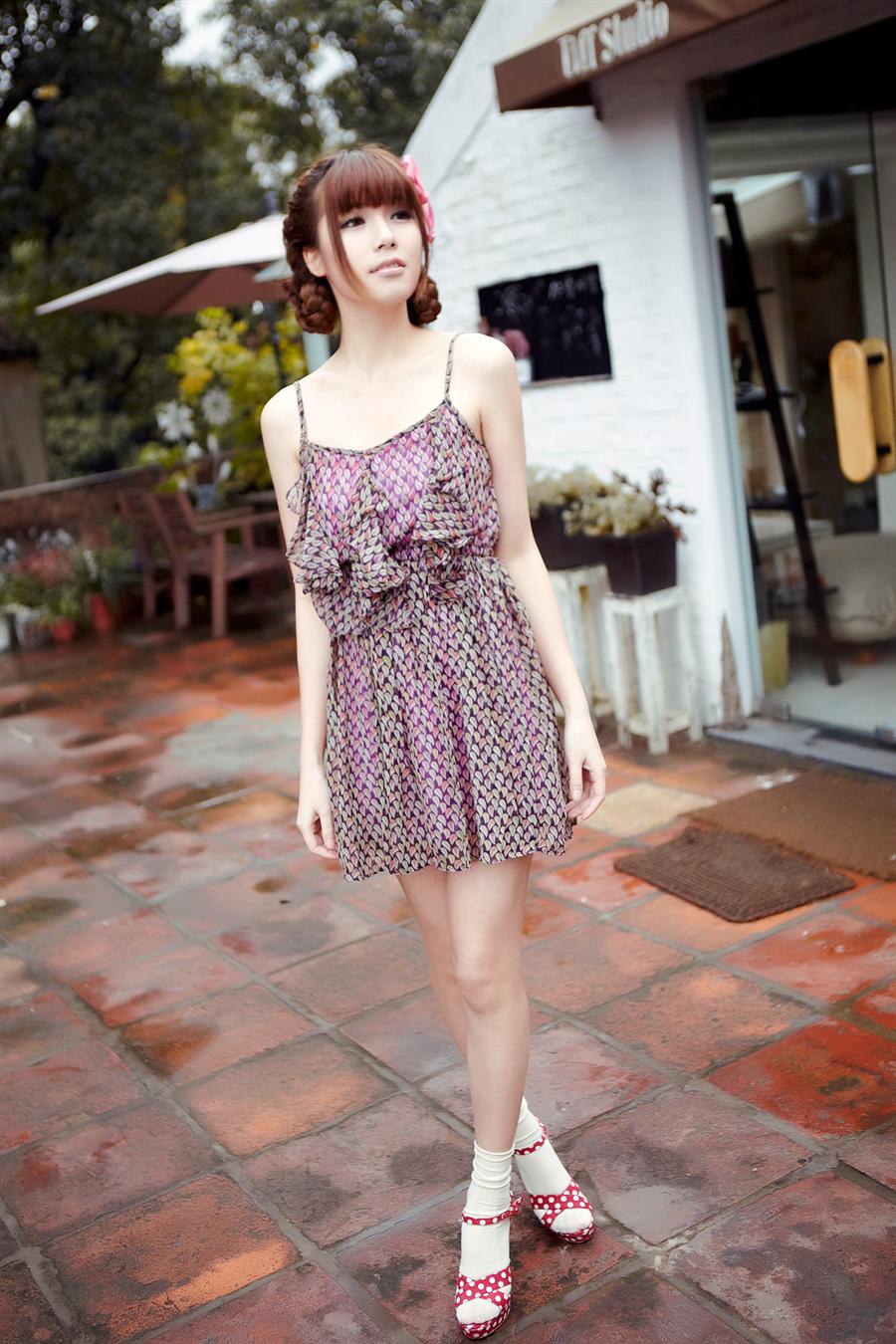HotSaleWomenFloralColorBlockChiffonStrapsDressPurple-XL050913PR