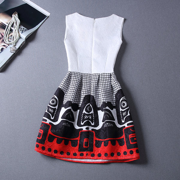 HotSaleWomenPatchworkO-neckMiniDress-LYK022302WI