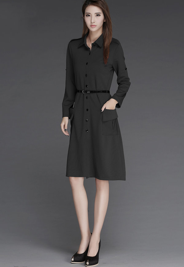 HotSellingFashionFallWomenSingle-breastedPocketsShirtDresses-ZME101703