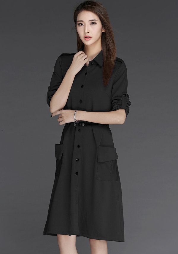 HotSellingFashionFallWomenSingle-breastedPocketsShirtDresses-ZME101703