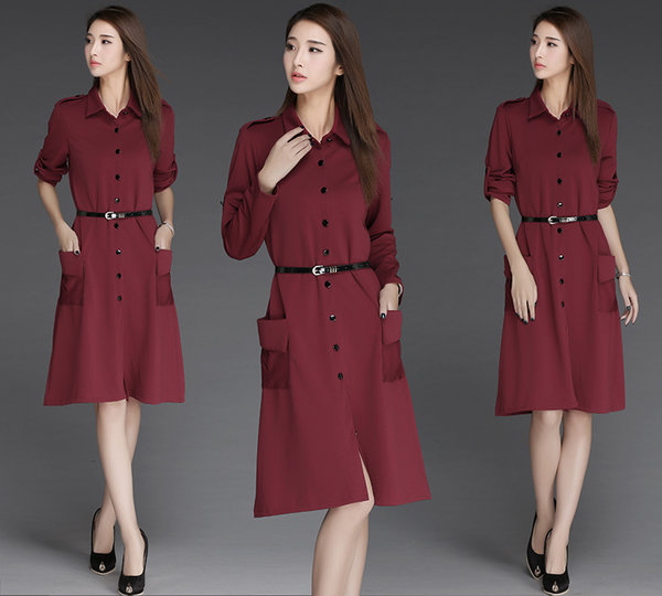 HotSellingFashionFallWomenSingle-breastedPocketsShirtDresses-ZME101703