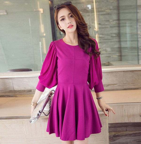 HotSellingKoreanFashionWomenLongLanternSleeveMiniBallGownDresses-ZME101534