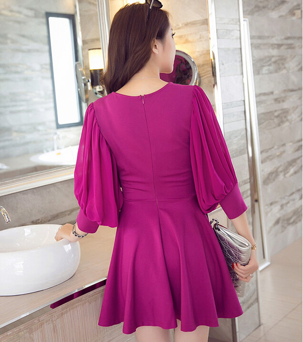 HotSellingKoreanFashionWomenLongLanternSleeveMiniBallGownDresses-ZME101534