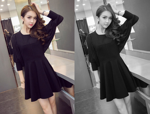 HotSellingKoreanFashionWomenLongLanternSleeveMiniBallGownDresses-ZME101534