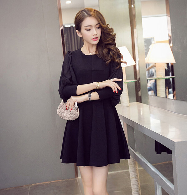 HotSellingKoreanFashionWomenLongLanternSleeveMiniBallGownDresses-ZME101534