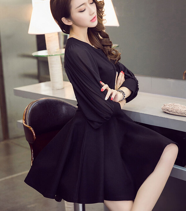 HotSellingKoreanFashionWomenLongLanternSleeveMiniBallGownDresses-ZME101534