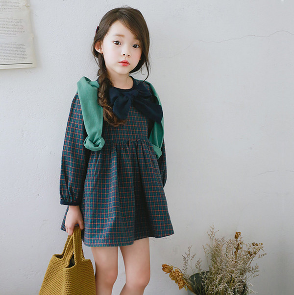 HotSellingPlaidBowONeckChildrenDress-YHK090533