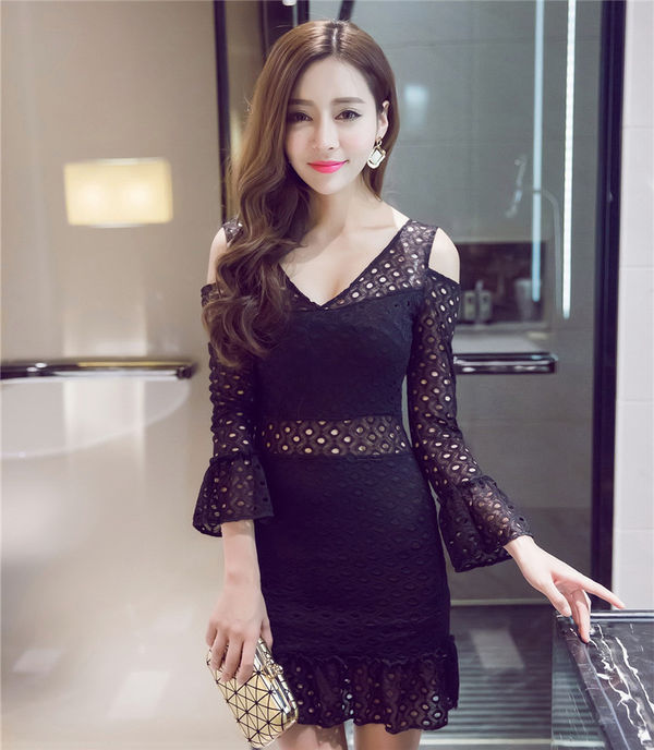 HotSellingSexyWomenOffShouldersLongSleeveHollowOutLaceDresses-ZFE091634