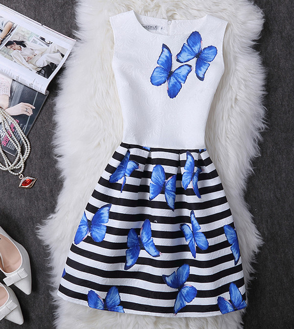 HotSellingStripePrintButterflySleevelessSunDress-TFK062432