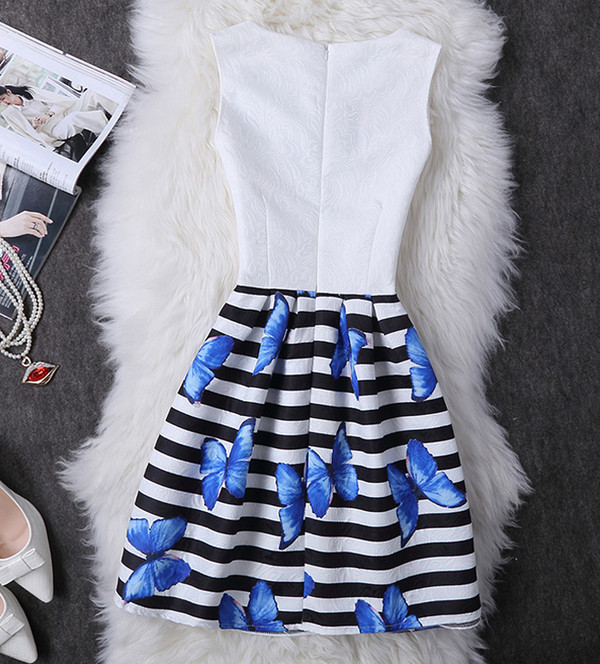 HotSellingStripePrintButterflySleevelessSunDress-TFK062432