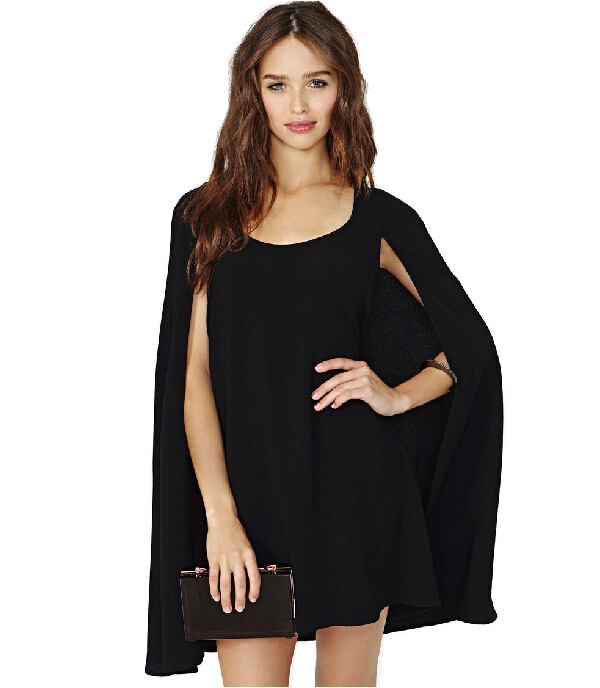 HotSellingTrendyDesignBlackSleevelessONeckPonchoDesignSpringDress-XHE040801BA