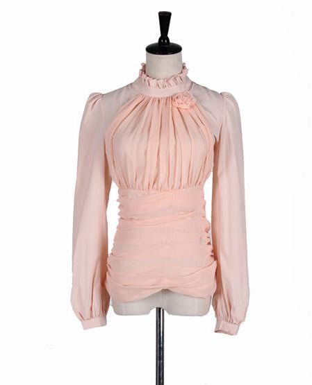 HotSpringStandCollarRuffledLongSleeveBlouse-SR051928FE