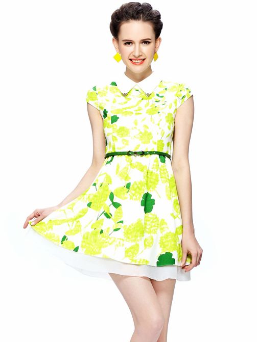 HotSummerFlowerPrintShortSleeveDresswithoutBelt-SR073006GE