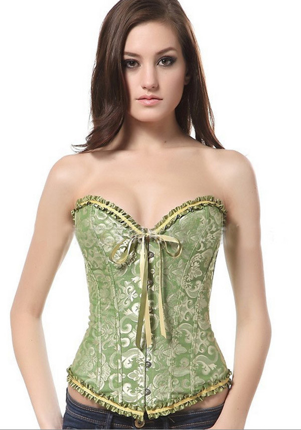 HotWomenBandageBacklessWaistTrainingLaceRuffleShapewearLingerieSteelCorset-ZHE092301