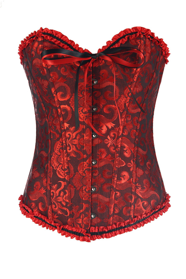 HotWomenBandageBacklessWaistTrainingLaceRuffleShapewearLingerieSteelCorset-ZHE092301