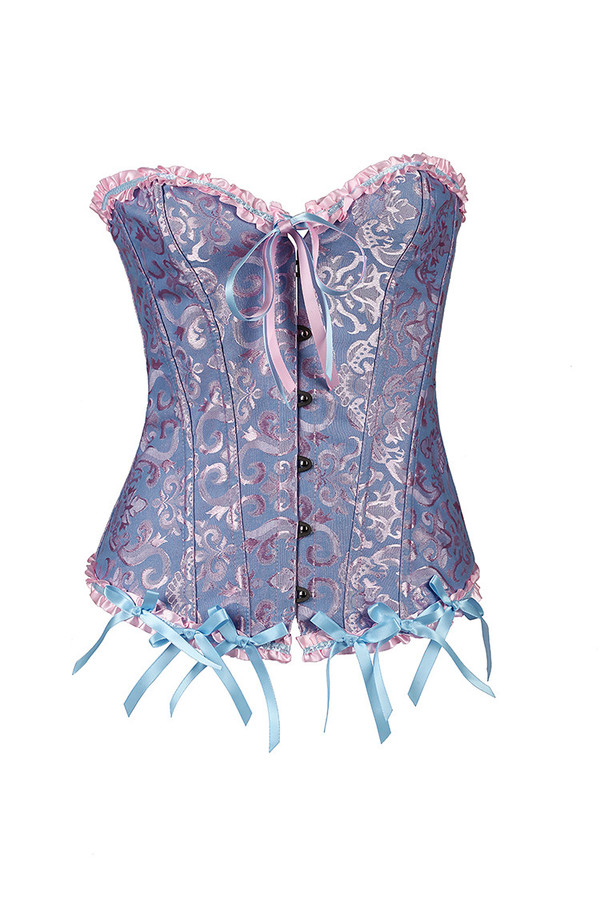 HotWomenBandageBacklessWaistTrainingLaceRuffleShapewearLingerieSteelCorset-ZHE092301