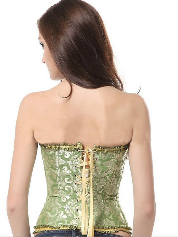 HotWomenBandageBacklessWaistTrainingLaceRuffleShapewearLingerieSteelCorset-ZHE092301