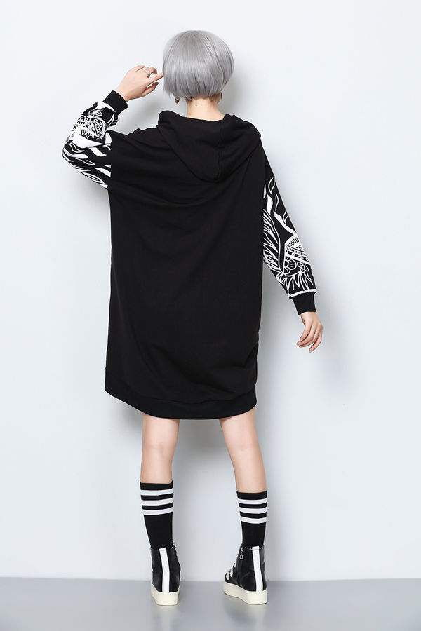 IndividualPrintHoodedCollarBlackCasualDresses-TZK091329BA