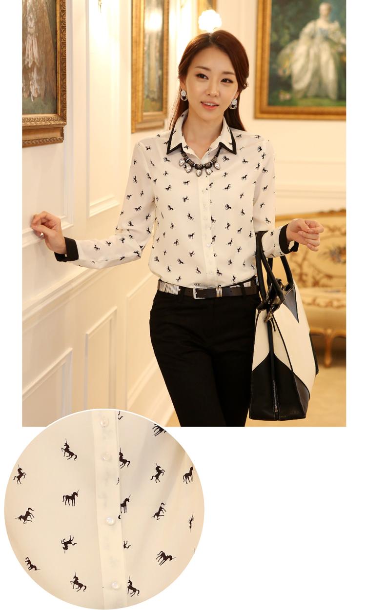 IntellectualTemperamentVanAnimalPatternLapelLongSleeveWomenBlouses-HMT042540WI