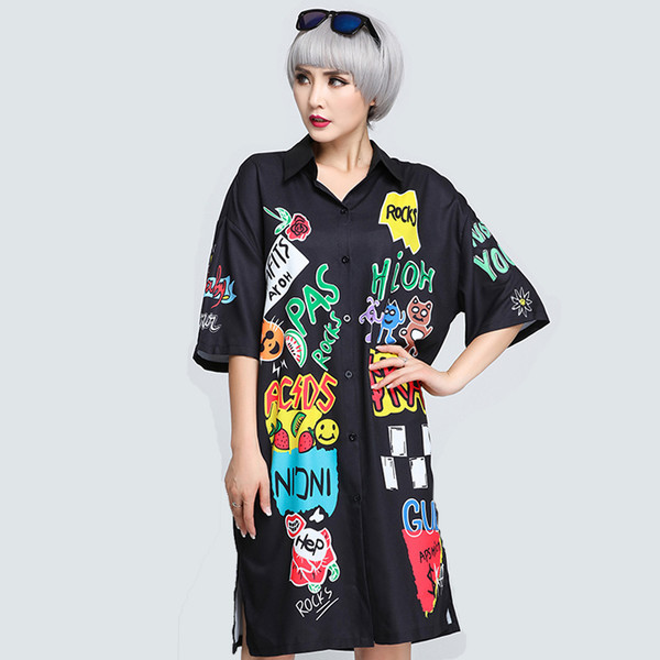 JapanFashionCartoonPrintShirtSlitCasualDress-TFK060840BA