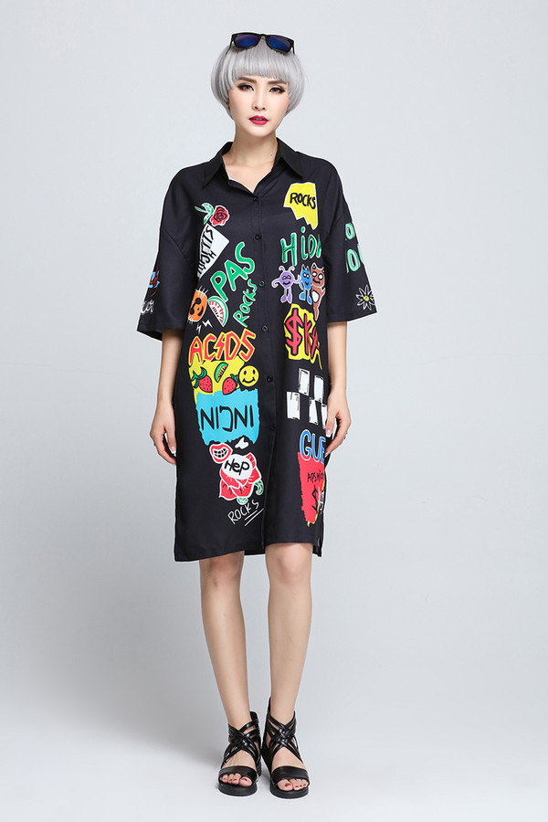 JapanFashionCartoonPrintShirtSlitCasualDress-TFK060840BA