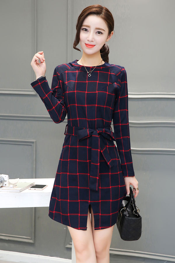 JapanNewPlaidLongSleeveLack-upWinterDress-ZK081812