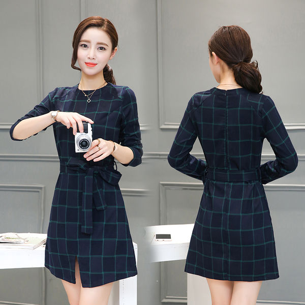 JapanNewPlaidLongSleeveLack-upWinterDress-ZK081812