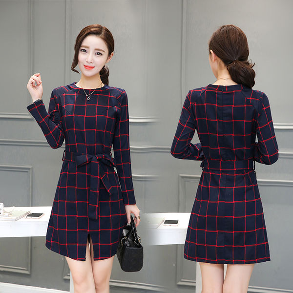 JapanNewPlaidLongSleeveLack-upWinterDress-ZK081812