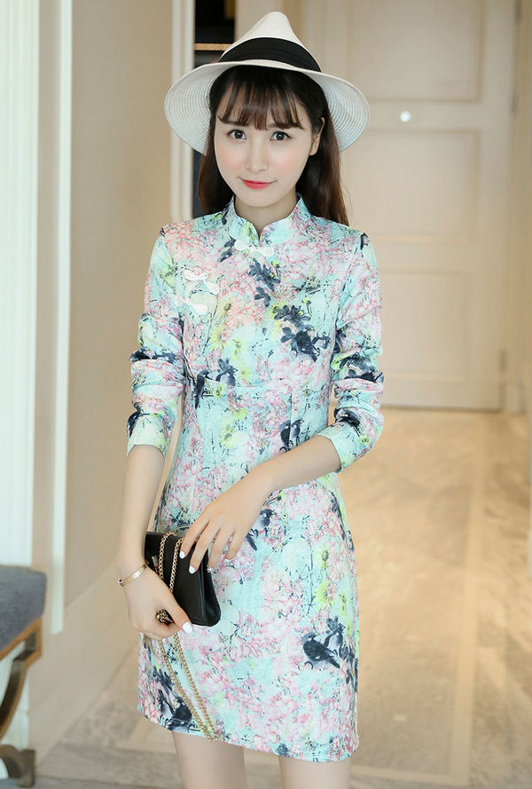 JapanPrintStandCollarSlimCheongsamDress-TZK072506