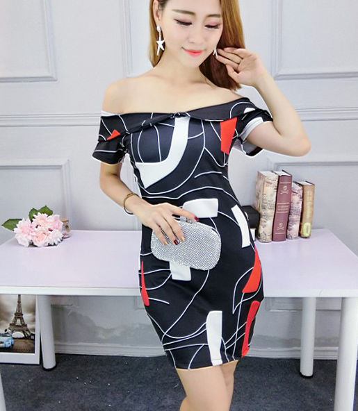 JapanSexyOffShoulderLinePrintedWrapNightDress-TZK062147