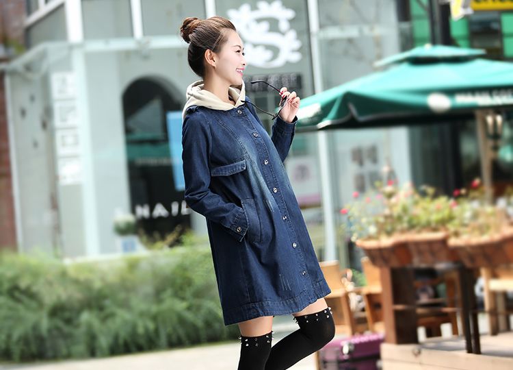 Korea2014AutumnLatestDenimCoatCozyPersonalityHoodedNeckSingle-breastedLongSleeveWomenDailyWearCoat-YXT081802